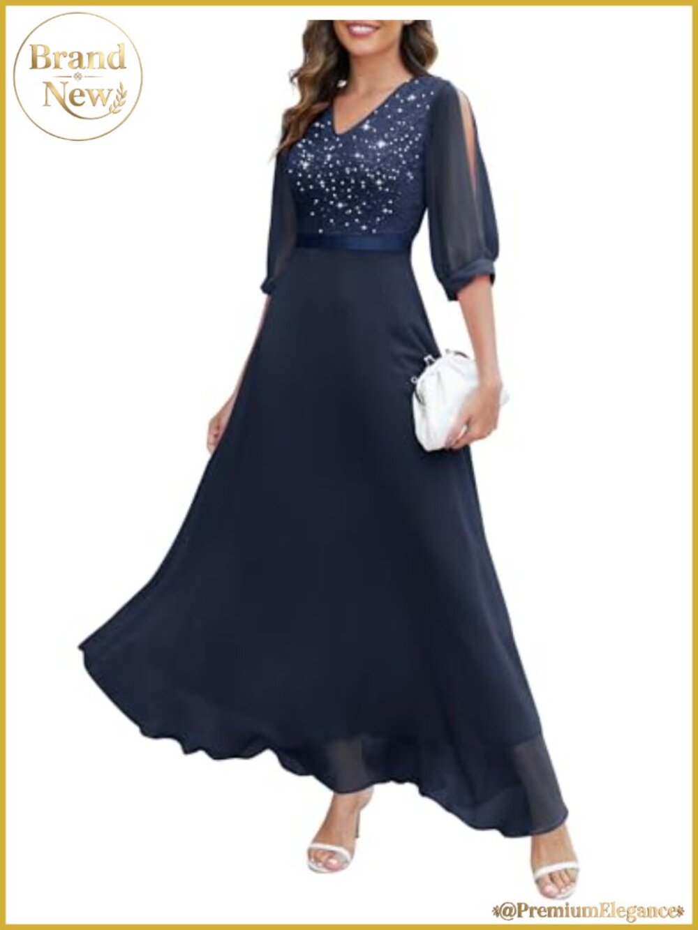 Sequin Maxi Dress Long Sleeve Split Sleeves Formal Evening Gown